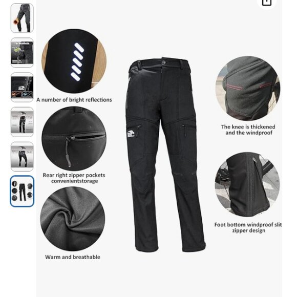 Vikamaka Men's Thermal Fleece Cycling Pants, Reflective Waterproof Bicycle - Picture 6 of 7